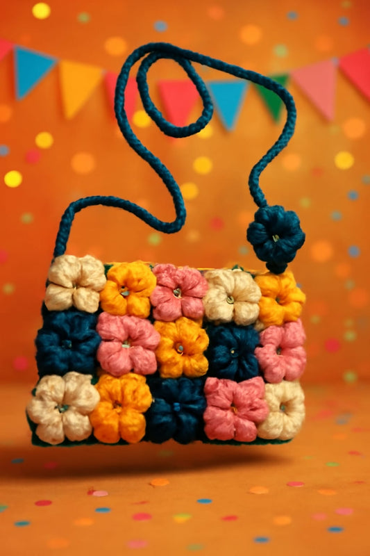 Multicolor🌈 Handmade Crochet🧶 Flower🌸🌼 Sling Ba