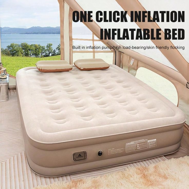 One Click  👆Inflation  💨Double Air Bed 🛌 – Premium Inflatable Mattress with Built-In Pump 🔋 & Pillow