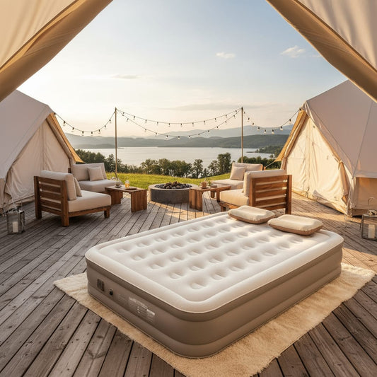 One Click  👆Inflation  💨Double Air Bed 🛌 – Premium Inflatable Mattress with Built-In Pump 🔋 & Pillow