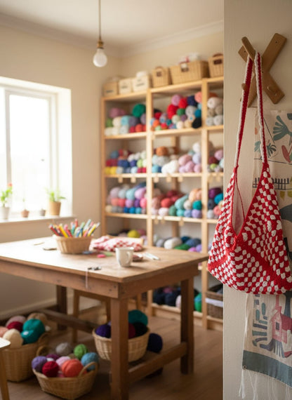 Handmade🧶✋ Crochet 🧵 Granny Square Shoulder Bag 👜 – Red & White Boho Tote