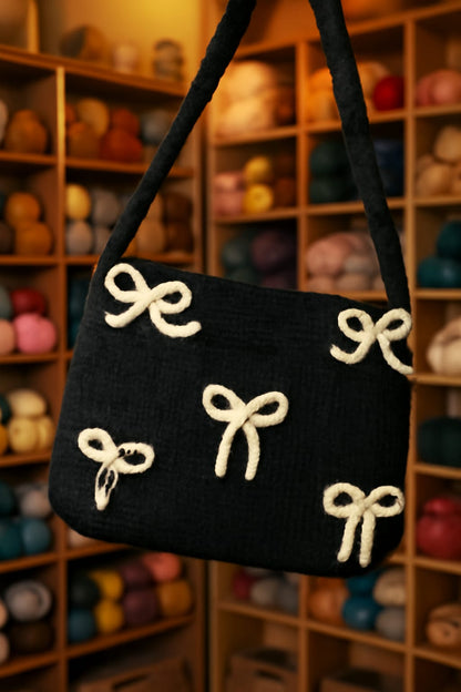 Black🖤 Bow Accent Crochet🧶 Shoulder Bag 👜🎀