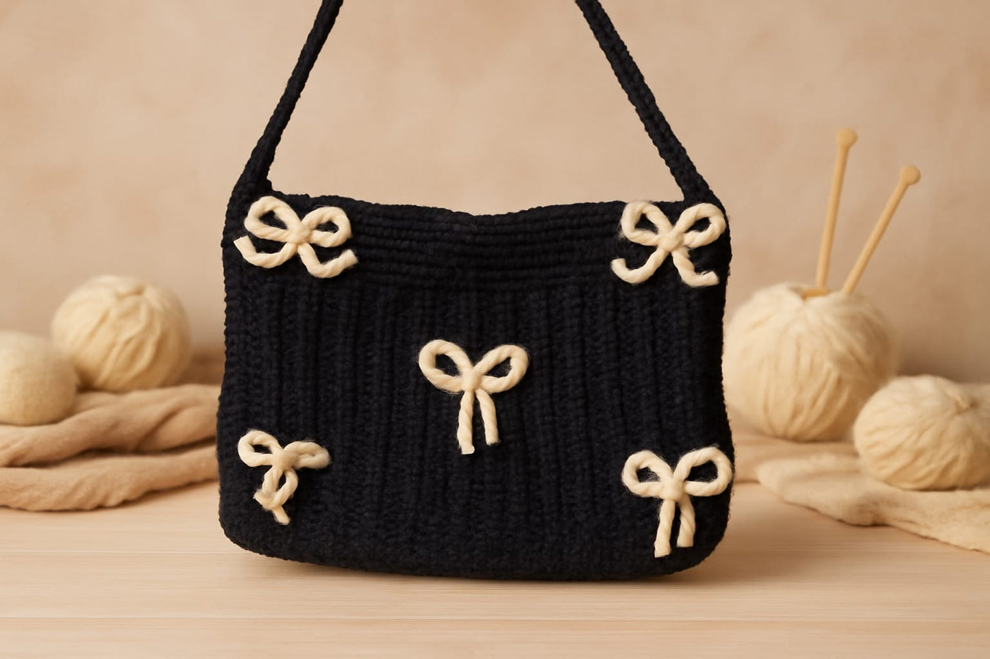 Black🖤 Bow Accent Crochet🧶 Shoulder Bag 👜🎀