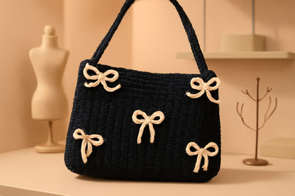 Black🖤 Bow Accent Crochet🧶 Shoulder Bag 👜🎀