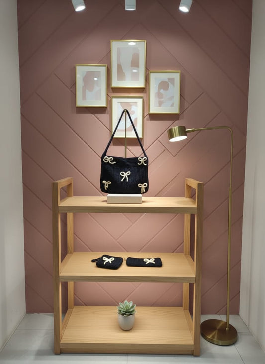 Black🖤 Bow Accent Crochet🧶 Shoulder Bag 👜🎀