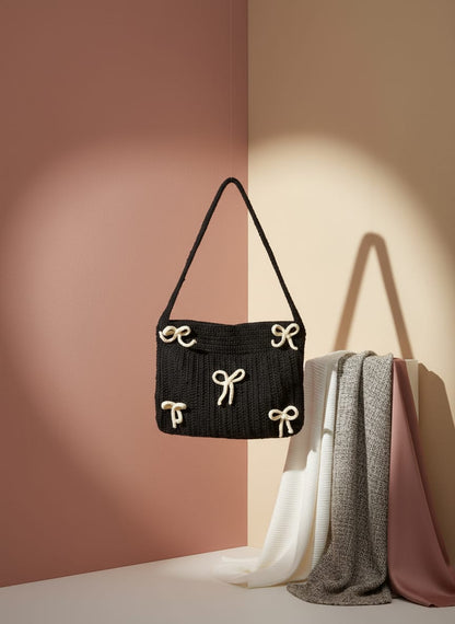 Black🖤 Bow Accent Crochet🧶 Shoulder Bag 👜🎀
