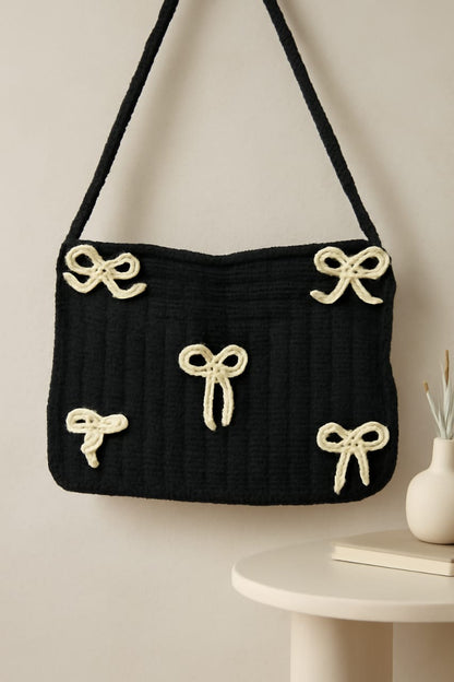 Black🖤 Bow Accent Crochet🧶 Shoulder Bag 👜🎀