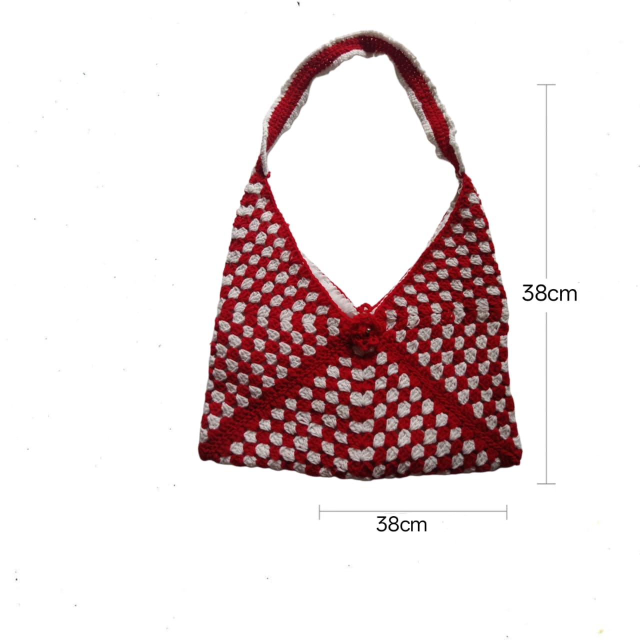 Handmade🧶✋ Crochet 🧵 Granny Square Shoulder Bag 👜 – Red & White Boho Tote