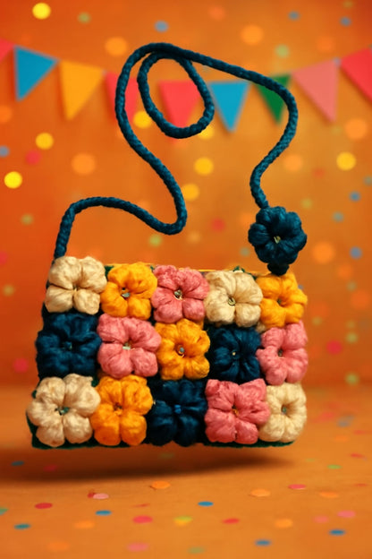 Multicolor🌈 Handmade Crochet🧶 Flower🌸🌼 Sling Ba