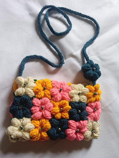 Multicolor🌈 Handmade Crochet🧶 Flower🌸🌼 Sling Ba